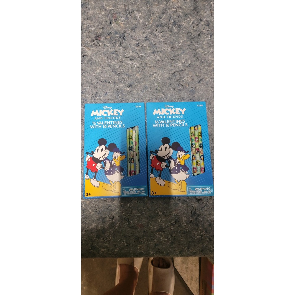 Disney Mickey and Friends 16 Valentines w/16 Pencils Set of 2